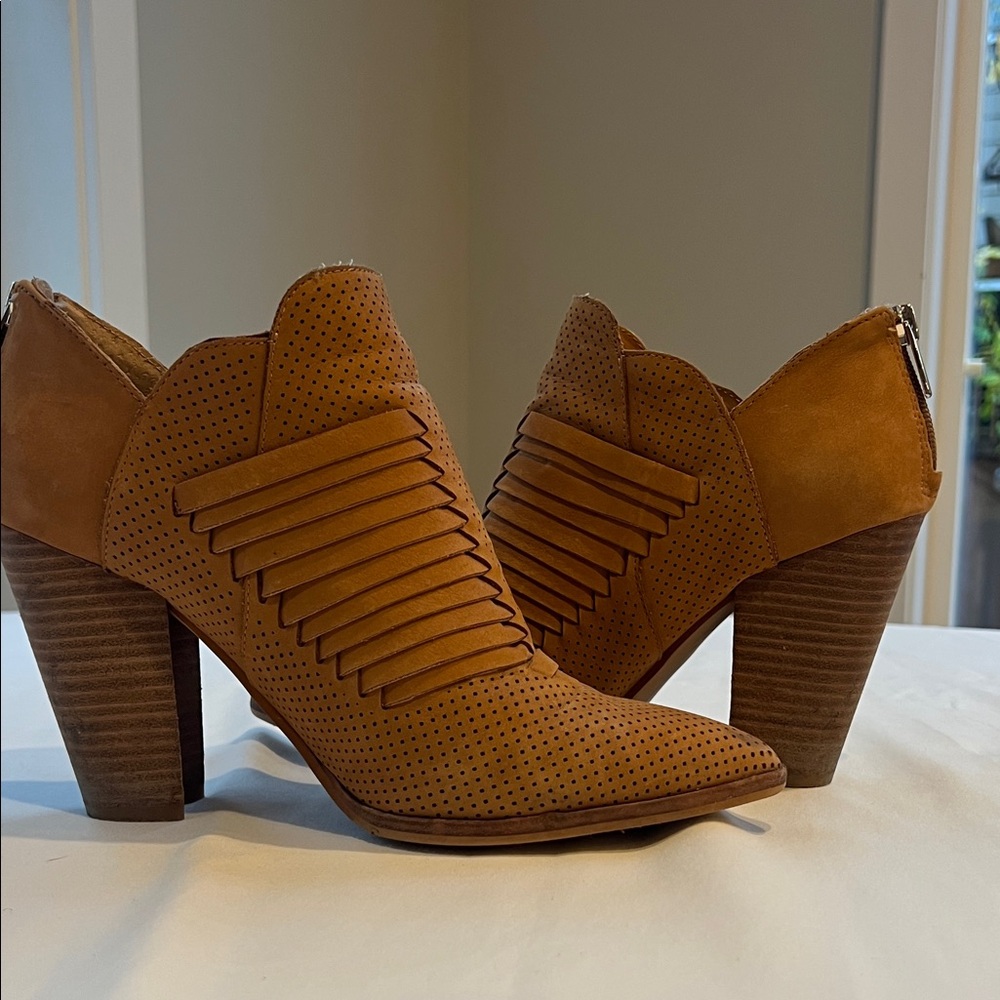 Vince Camuto Tan Perforated Ankle Booties